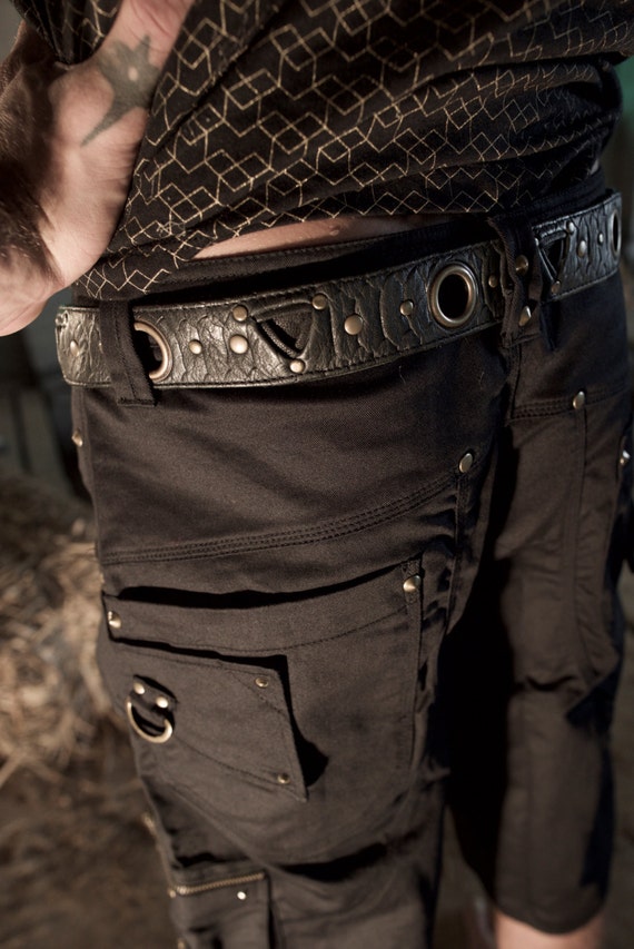 Pyramid Studded Leather Belt, Brass Buckle, Black leather belt, Mens leather belt, Goth belt, Tribal belt