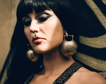 Large Golden Snake Print Hoop Earrings