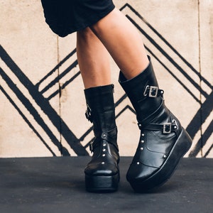 Punk priestess platform boots Goth boots Platform boots Punk Boots Black leather boots Studded boots Womens boots image 1