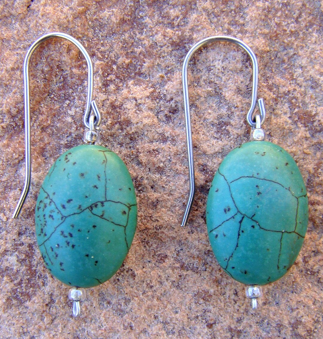 Green Stone Silver Dangle Earrings Etsy