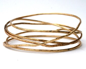 14K Gold Filled Hammered Stack of Bangles Bracelet, Gold Bangles