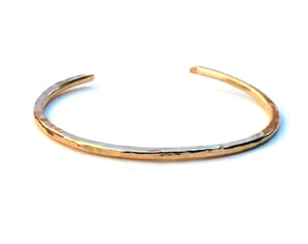 14K Gold Filled Hammered Cuff, Thin Open Bangle