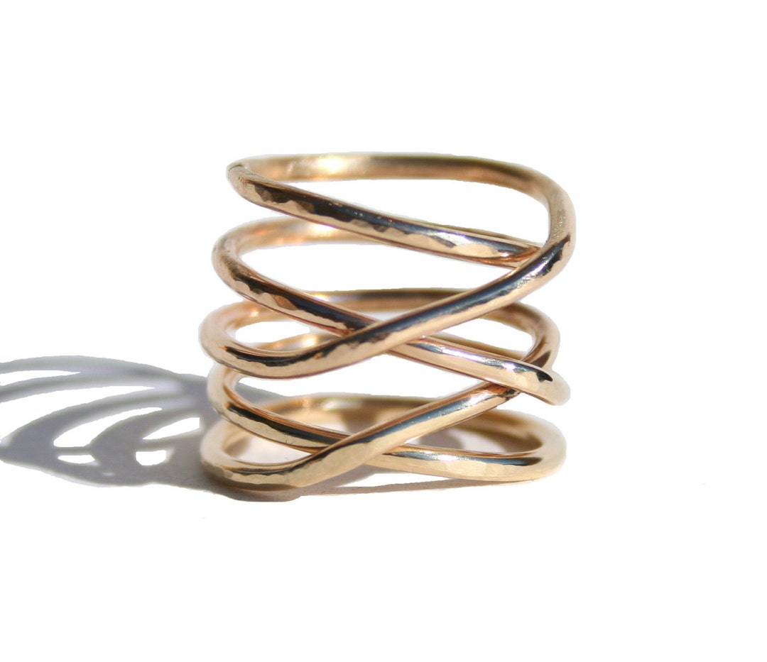 14K Gold Twisted Ring Gold Hammered Stacking Ring custom - Etsy