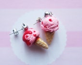 Miniature strawberry ice cream earrings - miniature food jewelry - food jewelry, birthday gift, kawaii earrings