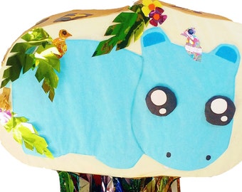 2D Pinata Baby Blue Hippo Pinata | Animal Theme Party | Fun Party Game | Baby Shower Ideas | Jungle Party Decor | Centerpiece | Party Decor