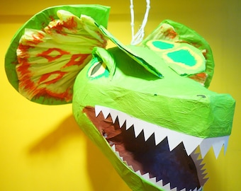 Green Dinosaur Pinata | Party Game | Centerpiece | Decorations | Boy's Birthday | Jurassic Park | Selfie Prop | Candy Holder | Surprise box