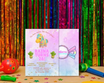Pastel Piñata Birthday Invitation | Editable Canva Template (Digital Download)