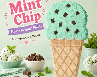 Mint Chip Ice Cream Cone Pinata Birthday Party Decoration Sweet Treat Party Decor Dessert Theme Celebration Handmade Pinata