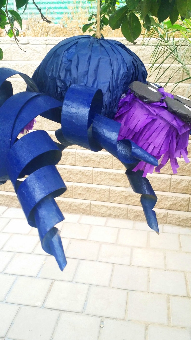 Deep Blue and Purple Spider Pinata With Wiggly Legs Fun Party Game Bug Party Supplies Halloween Pinata Centerpiece Photo Prop image 4