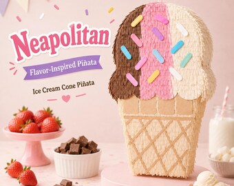 Neopolitan Ice Cream Cone Pinata Custom Birthday Party Decoration Sweet Treat Party Decor Dessert Theme Celebration Handmade Pinata