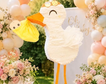Stork Holding Baby Piñata | Gender Reveal Piñata, Baby Shower Party Decor