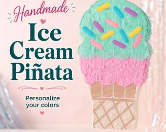 Ice Cream Cone Pinata Custom Birthday Party Decoration Sweet Treat Party Decor Dessert Theme Celebration Handmade Pinata