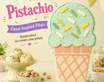 Pistachio Ice Cream Cone Pinata Custom Birthday Party Decoration Sweet Treat Party Decor Dessert Theme Celebration Handmade Pinata