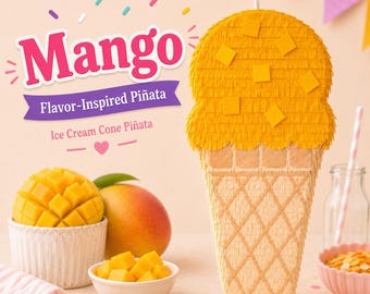 Mango Ice Cream Cone Pinata Birthday Party Decoration Sweet Treat Party Decor Dessert Theme Celebration Handmade Pinata
