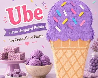 Ube Ice Cream Cone Pinata Birthday Party Decoration Sweet Treat Party Decor Dessert Theme Celebration Handmade Pinata