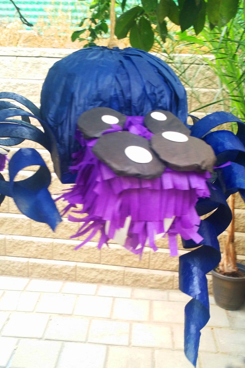 Deep Blue and Purple Spider Pinata With Wiggly Legs Fun Party Game Bug Party Supplies Halloween Pinata Centerpiece Photo Prop image 1