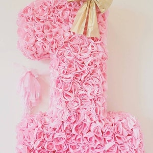 Pink Rose Number 1 Pinata | Customizable Pinata | Custom Pinata | Cute Party | Number Pinatas | Traditional Pinata | Children&#39;s Party Game