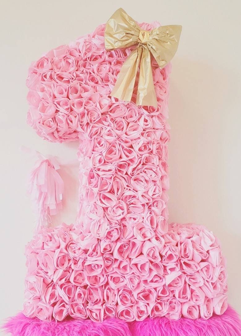 Pink Rose Number 1 Pinata | Handcrafted Party Decor - Etsy