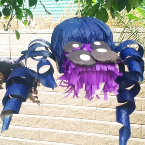 Deep Blue and Purple Spider Pinata With Wiggly Legs Fun Party Game Bug Party Supplies Halloween Pinata Centerpiece Photo Prop image 2