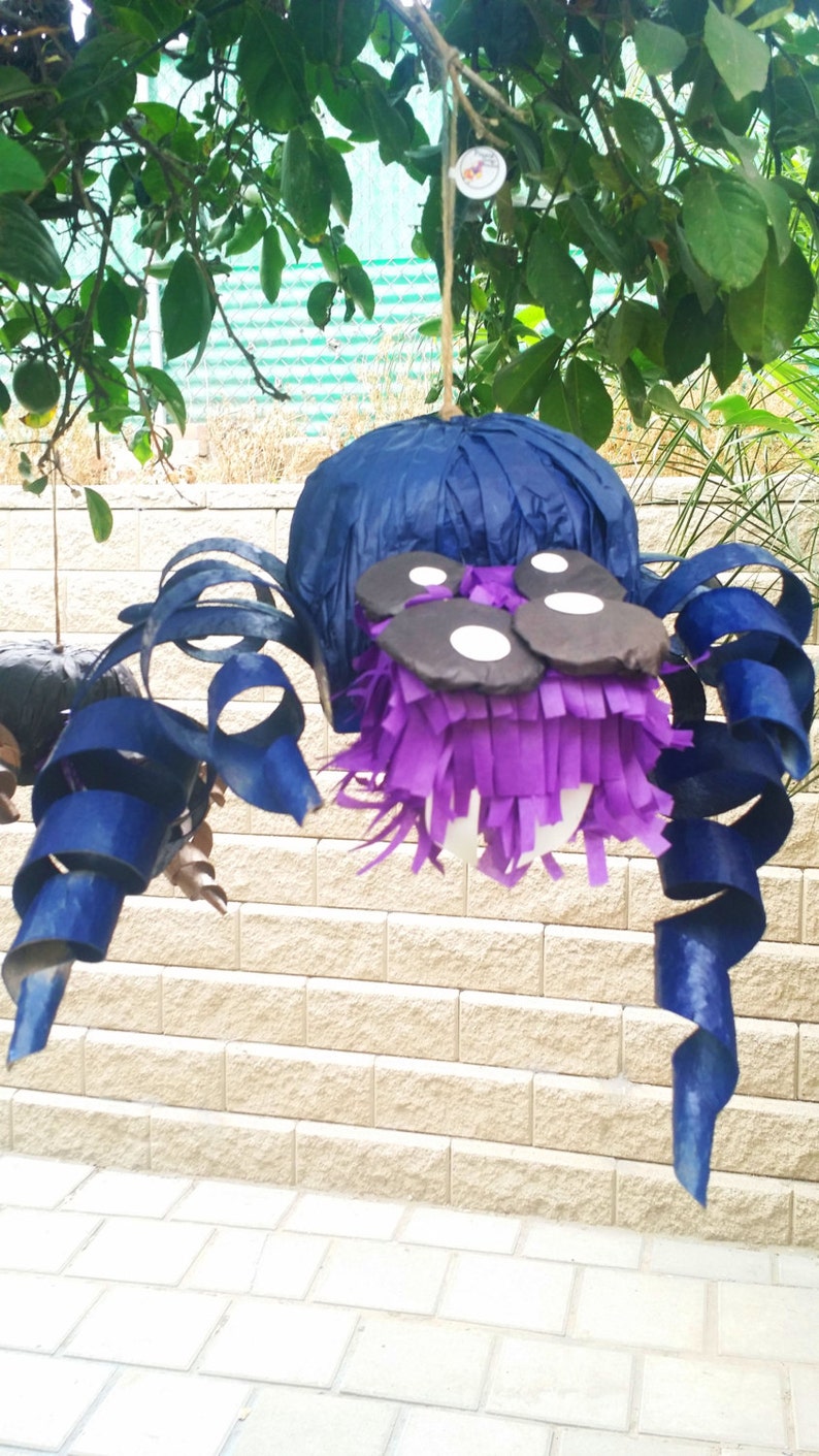 Deep Blue and Purple Spider Pinata With Wiggly Legs Fun Party Game Bug Party Supplies Halloween Pinata Centerpiece Photo Prop image 2