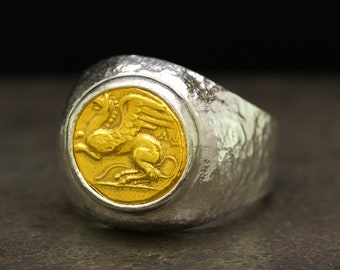 Mens gold coin ring | Etsy