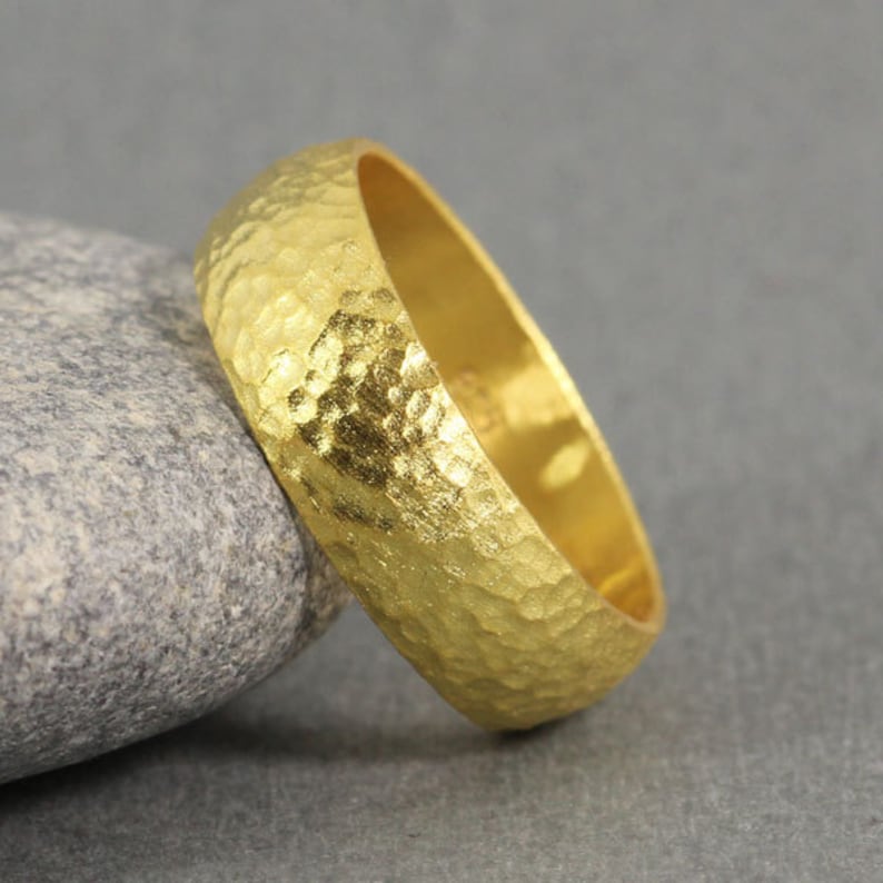 FREE Sizing /& Engraving 7mm Handmade Hammered 24K Yellow Gold Over 925K Sterling Silver Half Round Vermeil Handcrafted Wedding Band Ring