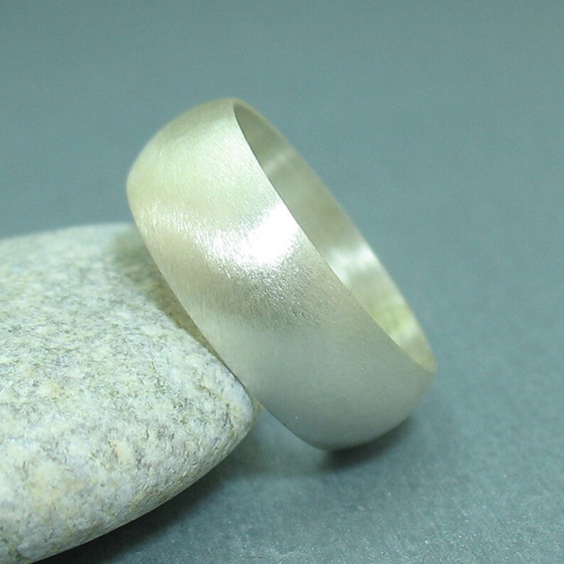 FREE Sizing and Engraving 8mm Handmade Brushed 925K Sterling Silver Designer Half Domed Wedding Band Ring