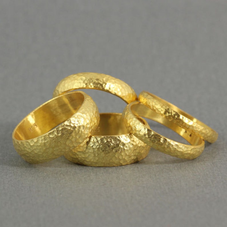 FREE Sizing /& Engraving 7mm Handmade Hammered 24K Yellow Gold Over 925K Sterling Silver Half Round Vermeil Handcrafted Wedding Band Ring