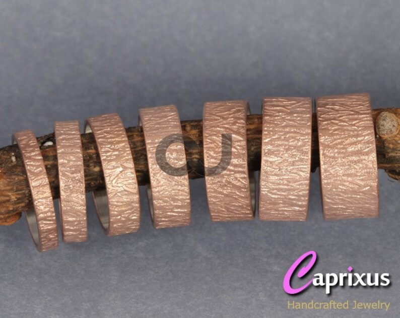 18K Rose Gold Vermeil over Solid Sterling Silver Thick Wedding Band 6mm Handcrafted Wood Bark Tree Bark Texture Ring FREE Engraving