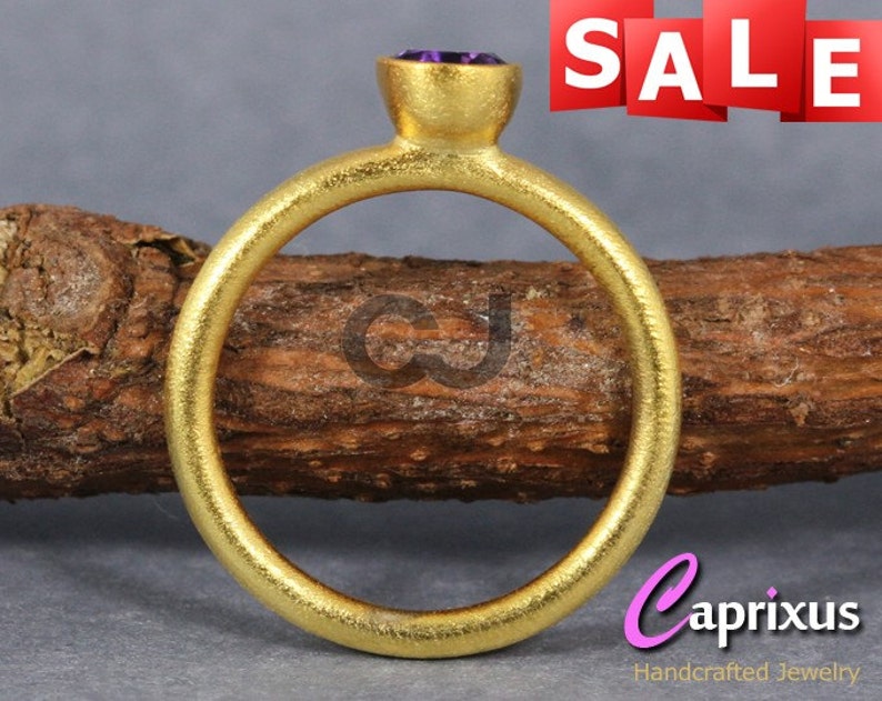 Natural Purple Amethyst Stacking Ring Handcrafted 24K Yellow Gold Vermeil over 925 Sterling Silver Gemstone Stackable Ring SALE 30/% OFF