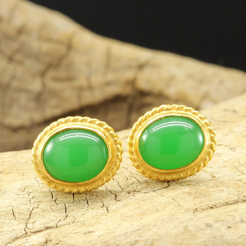 Natural Green Jade Stud Earrings 925 Solid Sterling Silver Etsy