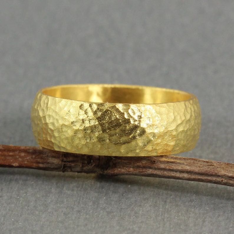 FREE Sizing /& Engraving 7mm Handmade Hammered 24K Yellow Gold Over 925K Sterling Silver Half Round Vermeil Handcrafted Wedding Band Ring