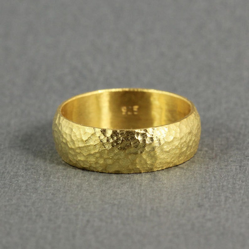 FREE Sizing /& Engraving 7mm Handmade Hammered 24K Yellow Gold Over 925K Sterling Silver Half Round Vermeil Handcrafted Wedding Band Ring
