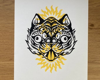 Sunny Tiger, linocut