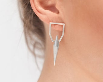 Geometric Cone silver earrings, Polygon earrings, Minimal earrings, women earrings