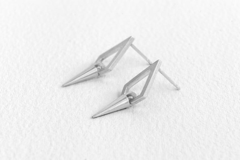 Geometric silver earrings, Polygon earrings, Minimal earrings, women earrings image 4