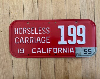 1952 California Horseless Carriage License Plate - Red & White