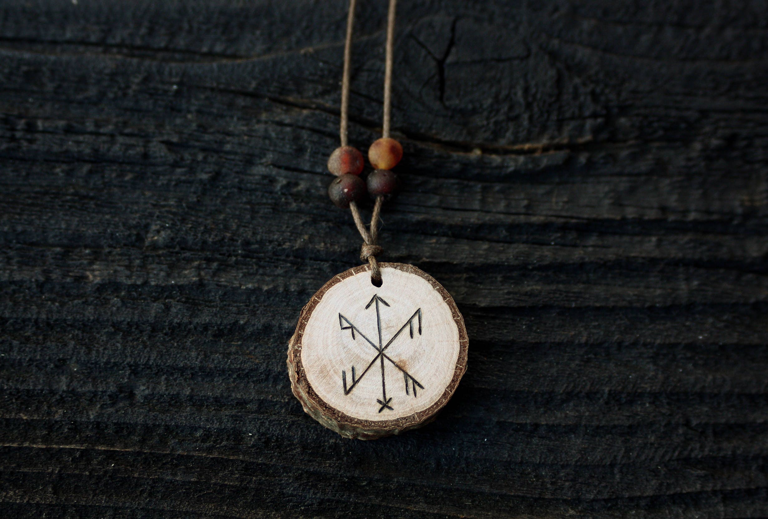 Bindrune wooden pendant Norse pagan magic jewellery Elder | Etsy