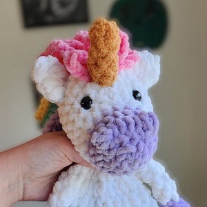 Crochet Rainbow Unicorn Snuggler, Handmade Rainbow Unicorn Stuffed Animal, Birthday Gift for Girls, Rainbow Unicorn Plush