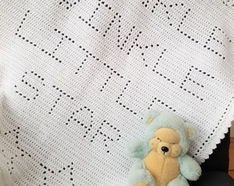 Crochet Blanket Pattern Twinkle Twinkle Little Star Filet Blanket PDF, uk & us terms No50 white newborn beginners easy gender neutral