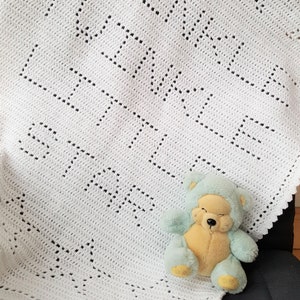 Crochet Blanket Pattern Twinkle Twinkle Little Star Filet Blanket PDF, uk & us terms No50 white newborn beginners easy gender neutral