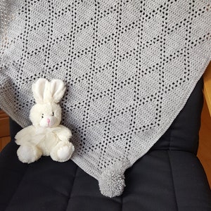 Crochet Blanket Pattern Double Diamond Filet Blanket PDF, uk and us versions No49 grey gender boy girl white newborn beginners easy pattern