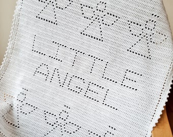 Crochet Blanket Pattern, Little Angel, Filet Blanket PDF, uk & us terms No67, white, newborn blanket, beginners blanket, easy crochet