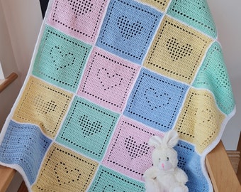 Crochet Blanket Pattern Patchwork Hearts Filet Crochet Blanket Pattern PDF US Crochet Terms UK Crochet Terms No 088 Baby Blanket Crochet Etsy