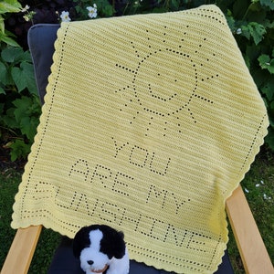Crochet Blanket Pattern You are my Sunshine Filet Blanket PDF, UK & US terms No64 yellow beginners easy