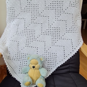 Crochet Blanket Pattern Chevrons Filet Blanket PDF, uk & us terms, No58, from baby to king size, easy neutral, multi-size