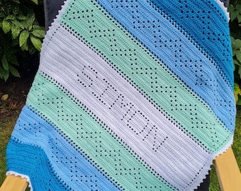 Crochet Blanket Pattern Name Zigzag Filet Blanket PDF, uk & us terms No63 baby blanket beginners easy personalised customised