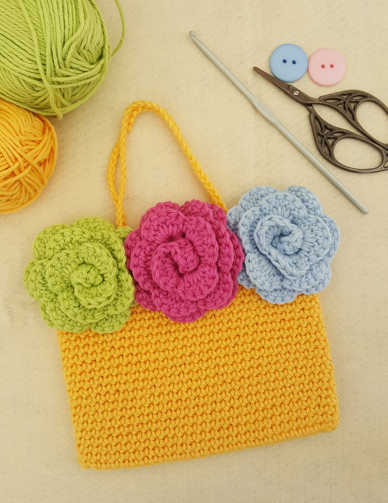 Crochet bag pattern Triple Rose Handbag bag PDF patt no27 uk Etsy