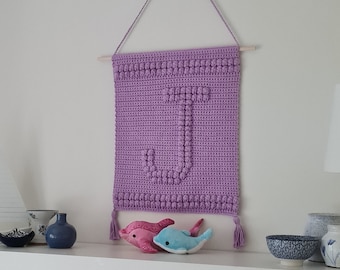 Crochet Letter Pattern, Letter J, Wallhanging PDF, UK & US terms No110, wall decor, crochet letter, alphabet, beginners, monogram, wall art