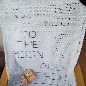 Crochet Blanket Pattern Love You to the Moon and Back Filet Blanket PDF, US crochet terms, UK crochet terms No80 beginners easy image 7